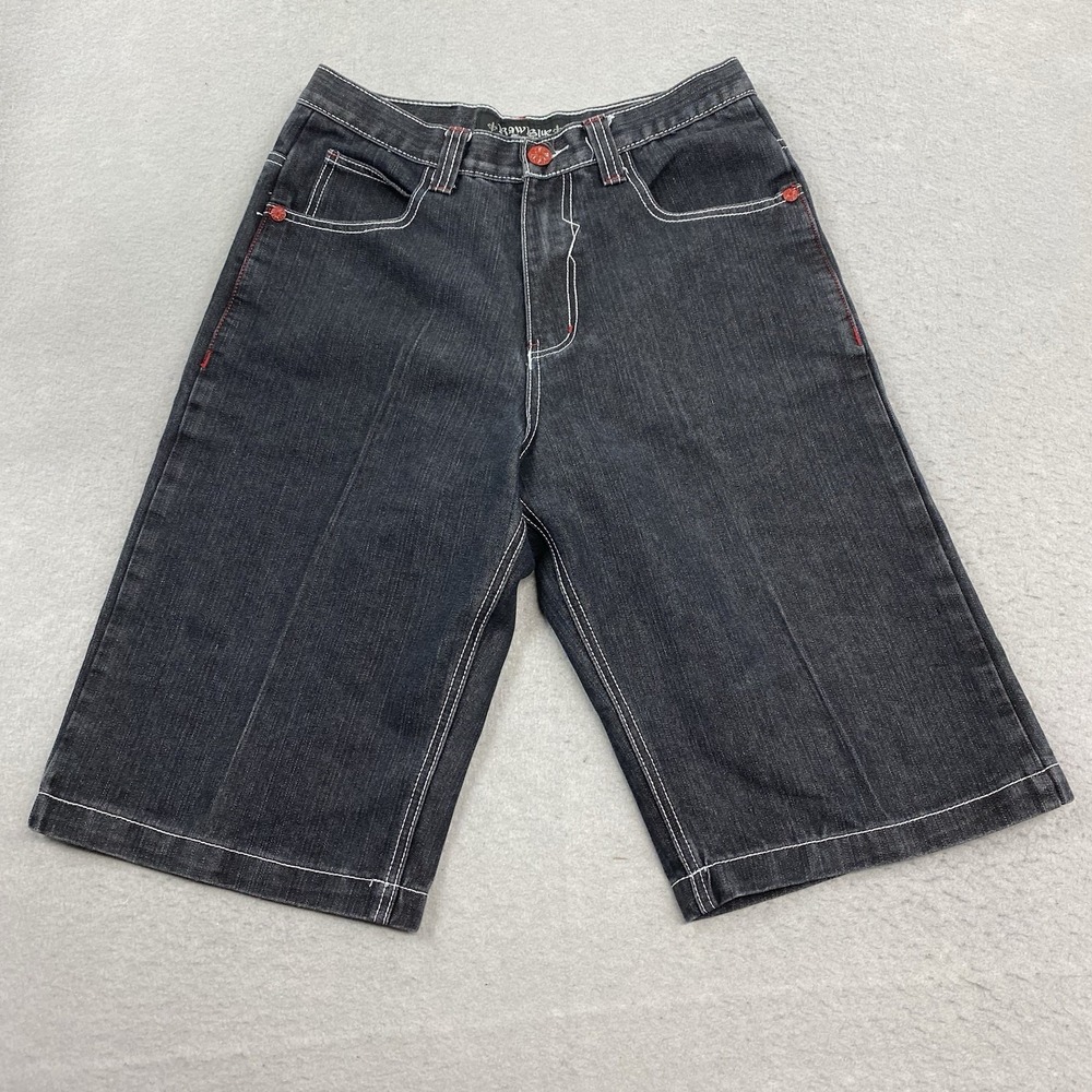 Raw Blue Shorts Mens 32 Black Denim Shorts 14 Inseam Y2K Baggie Streetwear